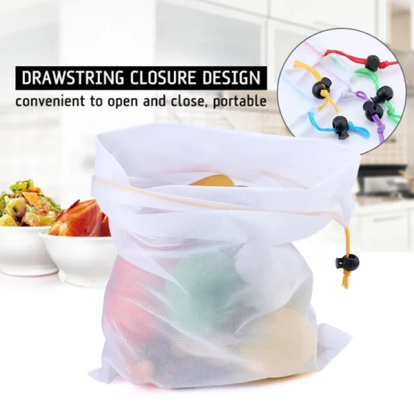 3Pcs Mesh Storage Bags Transparent Reusable Fruit Vegetable Bags Net Pocket Produce Washable Mesh Bags Kitchen Storage Baskets - Image 3