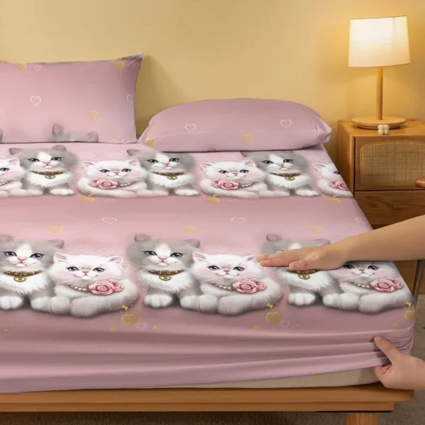 1 couple cute cat patterned frosted bedsheet, bedroom printed bedspread, bedding (excluding pillowcases) - Image 3