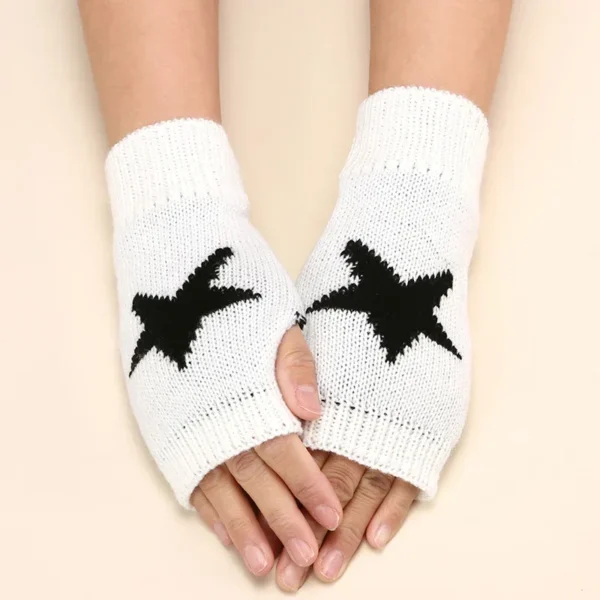 Y2K Black Gothic Women Knitted Warm Half Gloves Autumn Winter Fingerless Gloves Lolita Girls White Lolita Accessories Mittens - Image 5