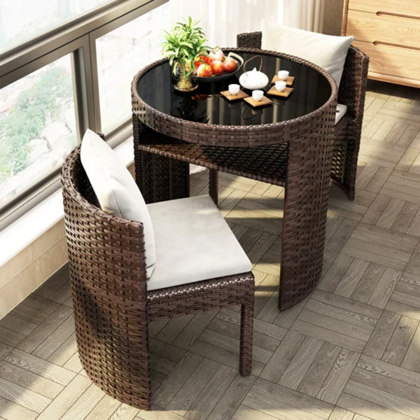 Rattan Garden Furniture Sets Balcony Home Table Chairs Outdoor Patio Combination Storage Leisure Table and Chair Three-piece Set - Image 3