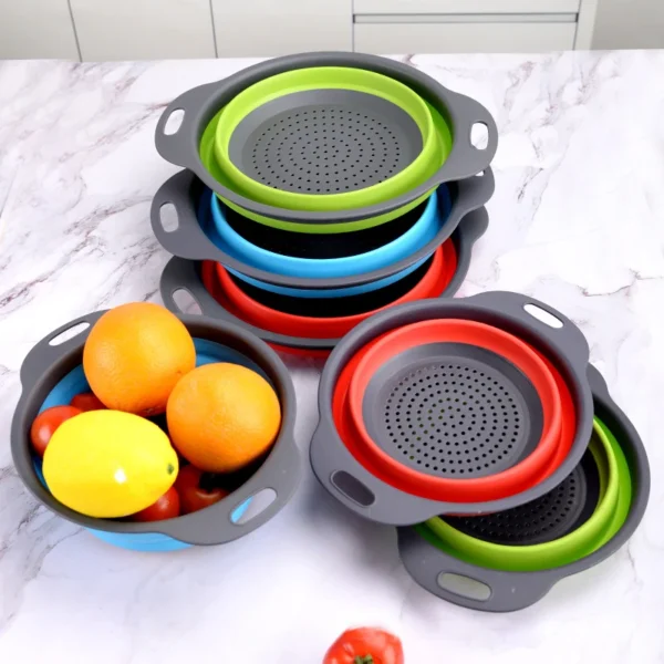 Drain Basket Silicone Vegetable Fruits Washing Drain Basket Folding Colander Strainer Collapsible Drainer Kitchen Tool - Image 2