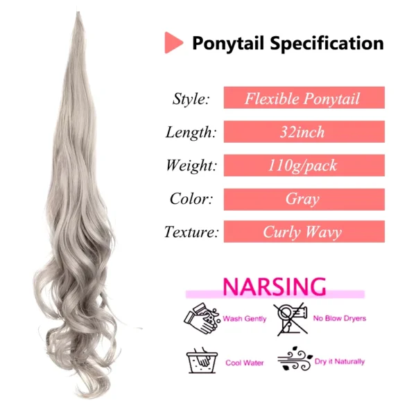 32 Inch Synthetic Natural Wavy Hairpiece Pony Tail Wave Flexible Wrap Around PonyTail Long Fake Tail Hair Extensions for Women - Image 2