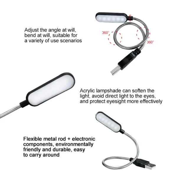 Portable USB LED Mini Book Light Reading Light Table Lamp Flexible 6leds USB Lamp for Power Bank Laptop Notebook PC Computer - Image 6