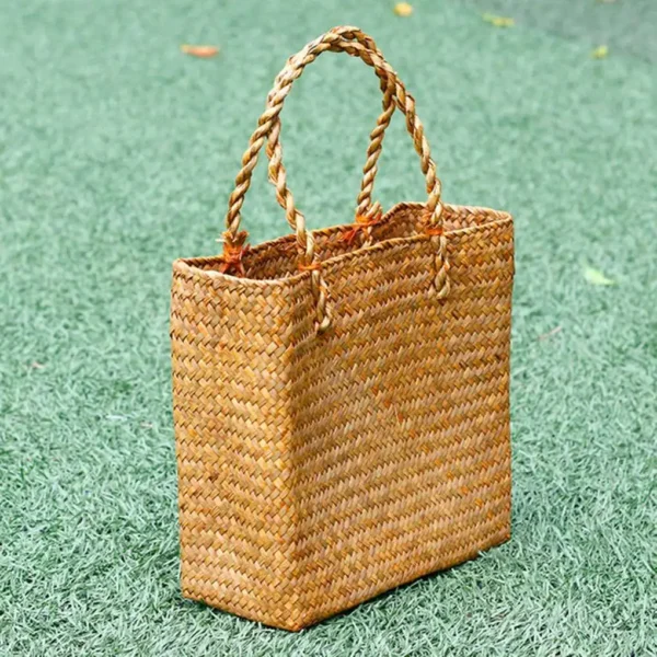 Rattan Handbag Weave Bag Casual Straw Braided Large Storage Basket Fashion Three-dimensional Women Tote - Image 2