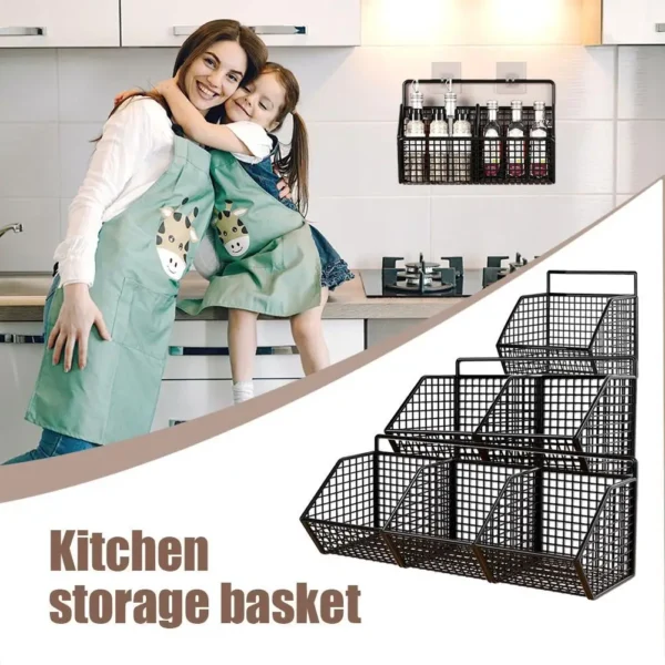 Wrought Iron Kitchen Ginger Garlic Separation Storage Baskets Cosmetic Punch-Free Drain Storage  Box Bathroom Rectangular Basket