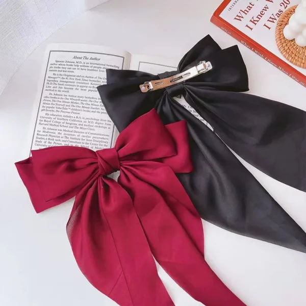 2023 New Women Large Bow Hairpin Summer Chiffon Big Bowknot Stain Bow Barrettes Women Solid Color Ponytail Clip Hair Accessories - Image 4