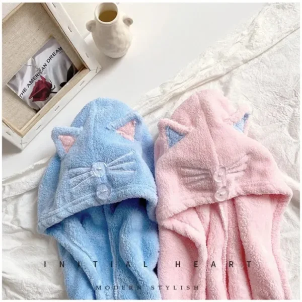 Cute Cat Hair Cap Microfiber Hair Towel Long Hair Quick Dry Hat Bath Towel Strong Water Absorbent Women Wrap Wiping Hair Towel - Image 2