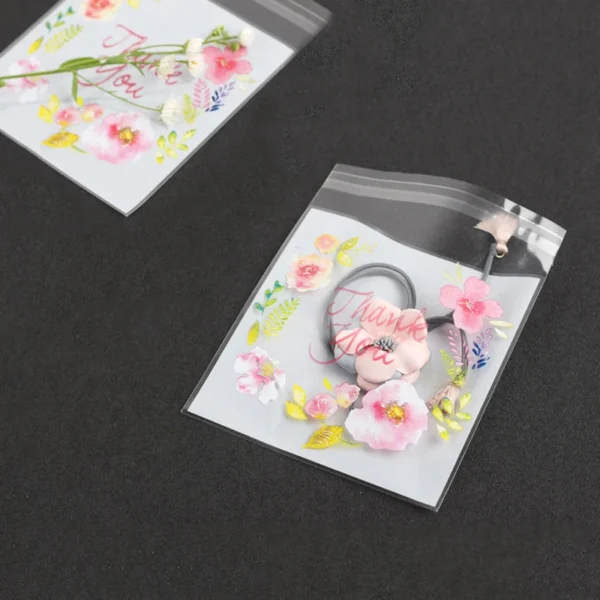 100pcs/lot Plastic Bags Thank you Flower Self-Adhesive Bags for Homemade Cookie Party Gifts Bag DIY Jewelry Packaging Bag - Image 4