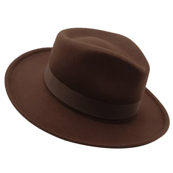 INDIANA JHONES Coffee Fedoras Hats  Men's VintageFelt Wide Brim Bucket Hats Man For Men Women Fedora Swanowing - Image 3