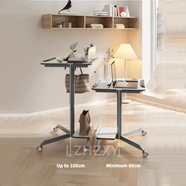 Pneumatic Height Adjustable Sit-Stand Desk with 360?? Swivel Wheels Home Office Rolling Laptop Table  55?? Tiltable - Image 5