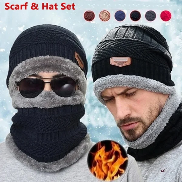 Winter Hats Knit Cap Men And Women Velvet Hat Coral Fleece Scarf Outdoor Riding Hat Warm Thickening Plus Velvet Neck Protect Cap - Image 2