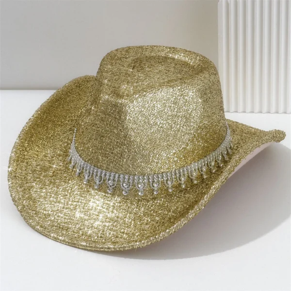 A Lady Western cowboy hat with Rhinestone ribbons sparkled silver jazz hat of all seasons for men to party in retro felt hats - Image 6