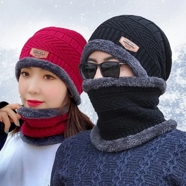 Winter Hats Knit Cap Men And Women Velvet Hat Coral Fleece Scarf Outdoor Riding Hat Warm Thickening Plus Velvet Neck Protect Cap - Image 3