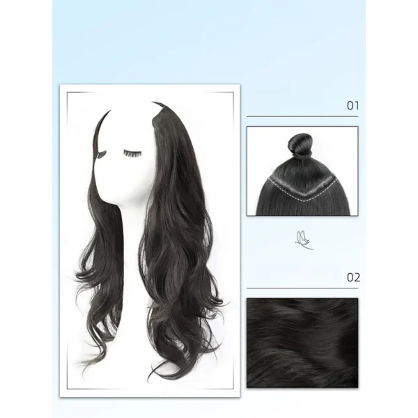 Synthetic Women Long Curly Invisible Seamless V-shaped Wig Simulated Increase Volume Fluffy High-level One-piece Hair Extension - Image 3