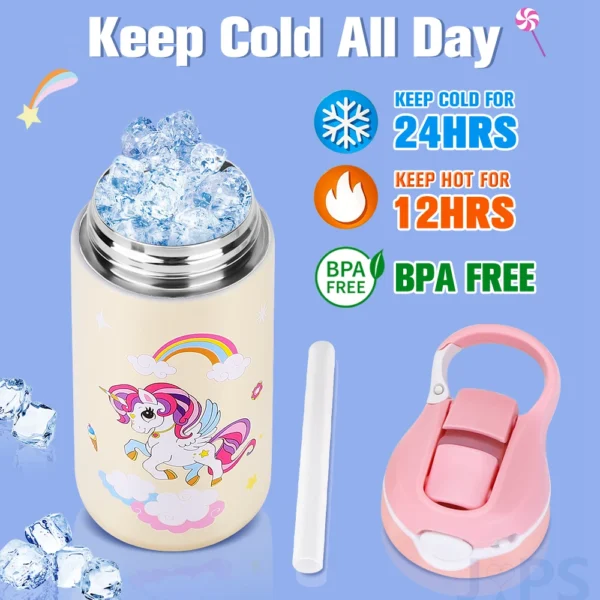 400ML Kids Water Bottle Cartoon Animal Children's Cup With Straw Stainless Steel Vacuum Flacks Thermos Bottle Thermal Mug Cups - Image 3