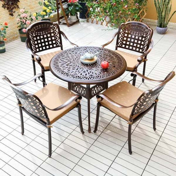 outdoor garden rust-proof metal aluminum furniture set round 120cm table backyard courtyard patio dining table and chairs - Image 2