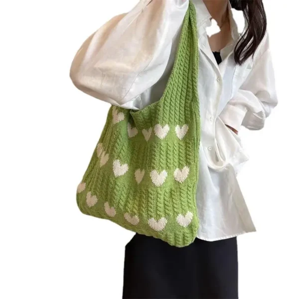 1PC New Knitted Bag Women's Summer Handmade Woolen Knitted Underarm Knitted Bag Love Shoulder Bag - Image 2