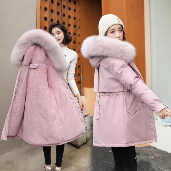 Women Parka Fashion Long Coat Wool Liner Hooded Parkas 2023 New Winter Jacket Slim with Fur Collar Warm Snow Wear Padded Clothes - Image 3