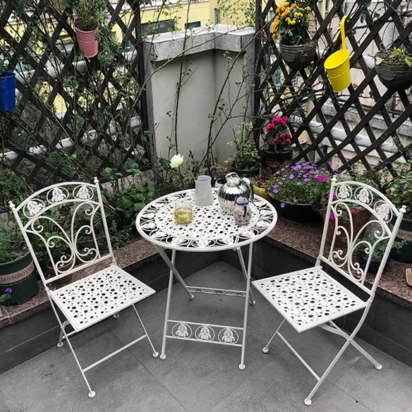 Folding Outdoor Garden Furniture Sets Iron Table and Chair Nordic patio furniture Balcony Lounge Table and Chair Three-piece Set - Image 3