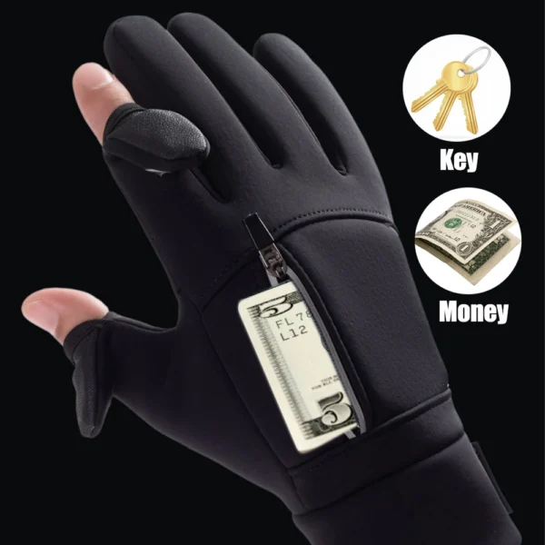 Winter Warm Gloves Flip Over Expose Two Fingers Gloves Waterproof Windproof Touch Screen Gloves Cycling Ski Fishing Gloves - Image 2