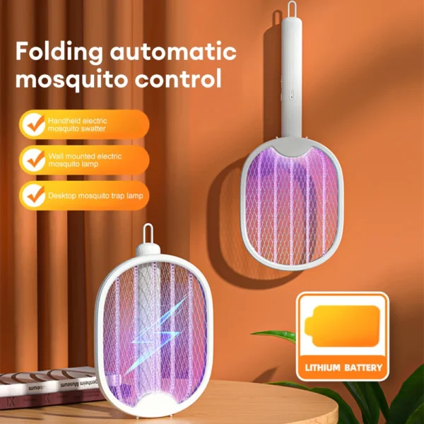 Foldable Electric Mosquito Killer Fly Swatter Trap USB Rechargeable Mosquito Racket Insect Killer with UV Light Bug Zapper 3000V