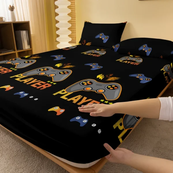 1 piece of Giant Player black patterned matte bedsheet, bedroom printed bedspread, bedding (excluding pillowcases) - Image 2