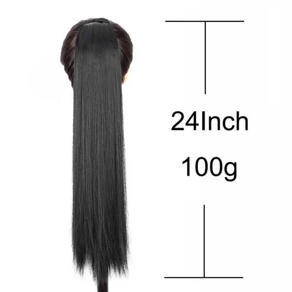 24Inch Synthetic Long Straight Ponytail Wrap Around Clip in Hair Extension Black Brown Blonde Hairpiece for Women - Image 3