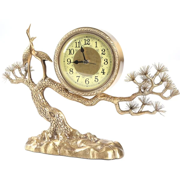 New Chinese Style Pure Copper red-crowned crane Desk Silent Clock Living Room Fashion Quartz Clock Desktop Brass Decorations - Image 5