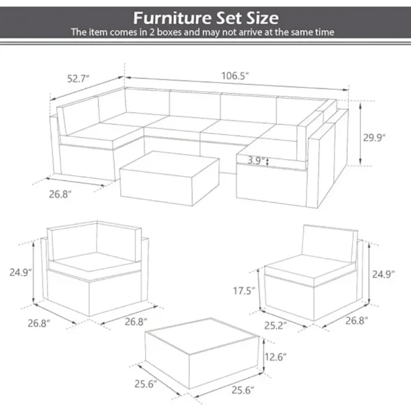 7-piece patio furniture set modular wicker outdoor sectional sofa PE rattan outdoor set with pillowtop cushions and coffee table - Image 3