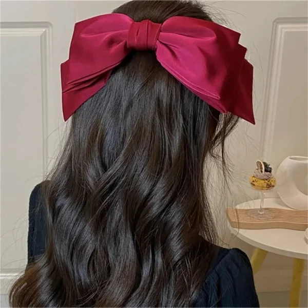 New Big Satin Hair Clip Hair Bows Girl Women Solid Pink Black Multi Layer Hair Pin Korean Fashion Pinches for Hair Accessories - Image 2