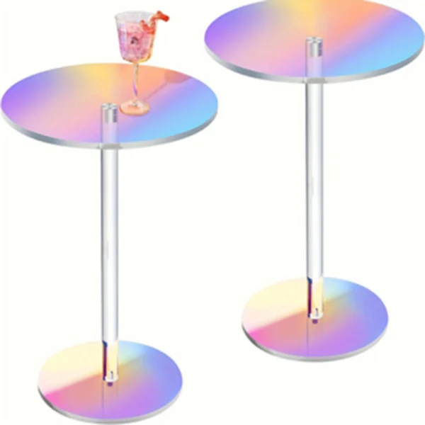 Luxurious Iridescent Acrylic End Table 2PCS, Compact  Versatile Design for Living Room & Bedroom, Sturdy Thick Impact Resistant