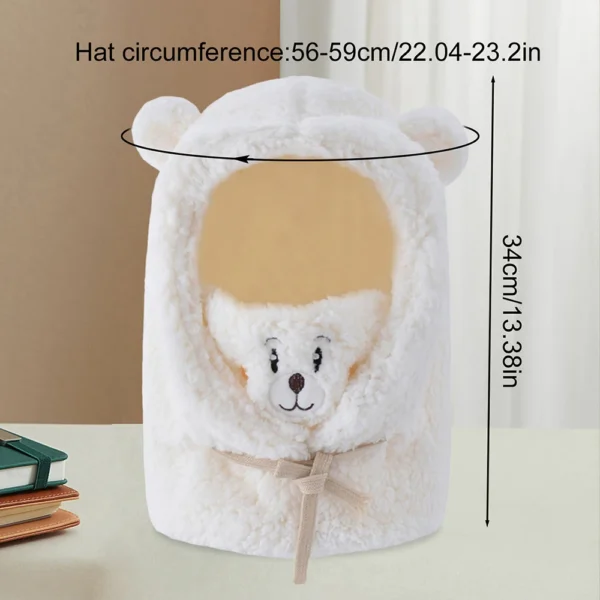 Cartoon Bear Fuzzy Hat, Ear & Neck Protection Winter Cute Hooded Hat, Comfortable Thermal Beanie Hat - Image 5