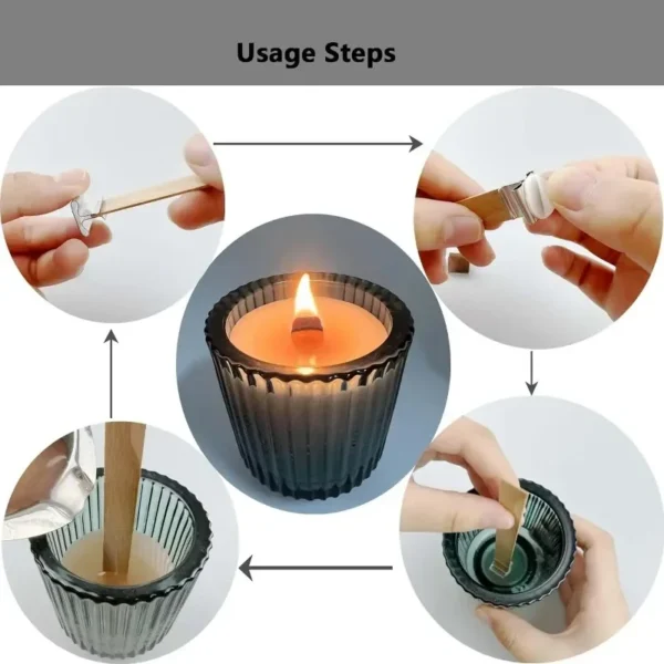 Wooden Candle Wicks Flat Candle Wooden Iron Stand Candle Cores with Base Holder for Handmade DIY Candle Making Craft - Image 3