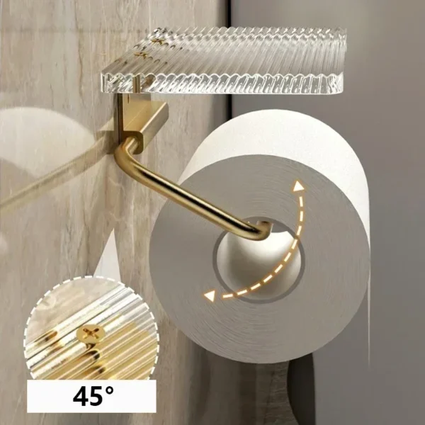 Luxury Gold Toilet Paper Holder with Shelf No Punching Acrylic Roll Paper Holder Tissue Hanger Bathroom Accessories  Bathroom - Image 4