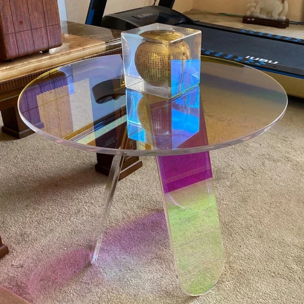 Sleek Modern Acrylic Round Side Table for Stylish Living Rooms Iridescent Acrylic Designer Coffee Table with Artistic Flair - Image 2