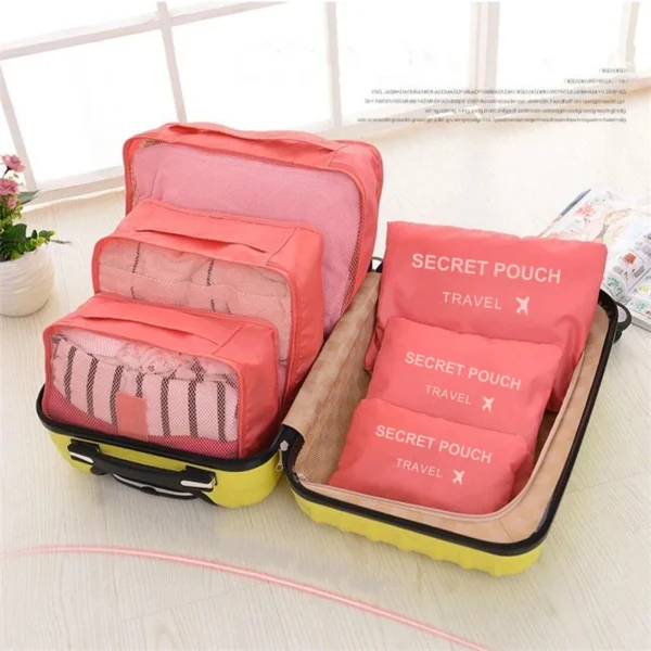 6 Pcs/Set Pink/Blue/Grey Travel Storage Bag Large Capacity Waterproof Luggage Clothing Underwear Storage Bag Bag With Zipper - Image 3