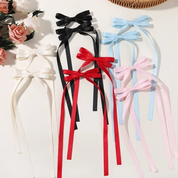 2pcs 2024 New Cute Ribbon Bow Headband Long Tassel Hair Clip Women's Hair Accessories Girls Party Headwear Side Clips Wholesale - Image 2