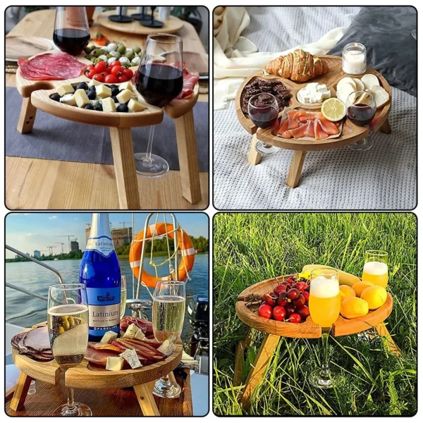 Wooden Folding Picnic Table Portable Chair Casual Snack Tray Wine Rack Kitchen Storage Container - Image 3