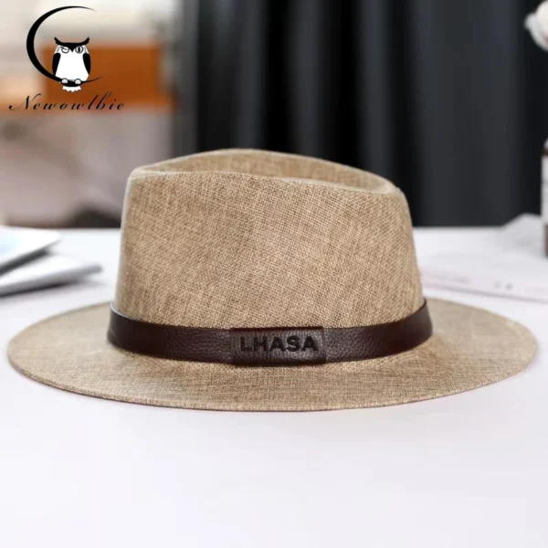 Summer hat men's Linen sun visor Panama flat edge British jazz hat high end sun protection gentleman hat Outdoor sun hat