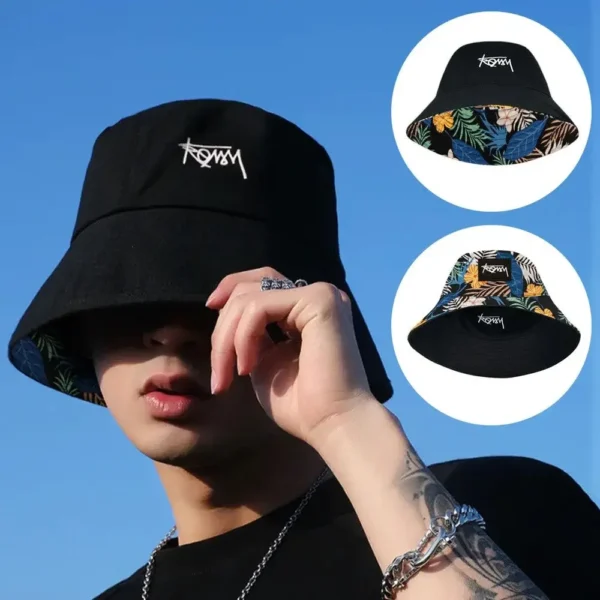 Men Women Summer Basin Cap Hip Hop Hat Double-sided Bucket Hat Graffiti Fishing Fisherman Hat Pattern Packable Sun Protection - Image 4