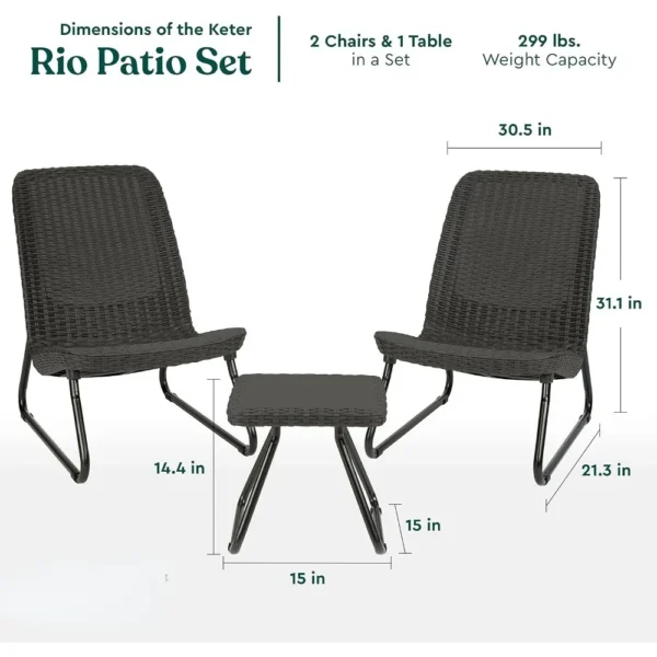 3 Piece Resin Wicker Patio Furniture Set with Side Table and Outdoor Chairs, Dark Grey - Image 4