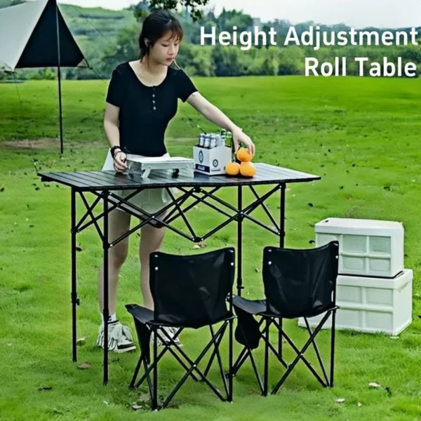 Outdoor Folding Long Table Practical Height Adjustable Camping Table Portable Lightweight Roll Tables With Storage Drawer - Image 2