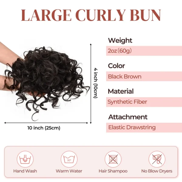 Synthetic Messy Bun Hair Piece 60g Elastic Drawstring Loose Wave Curly Hair Buns Hair Piece Extensions For Women Dark Brown - Image 3