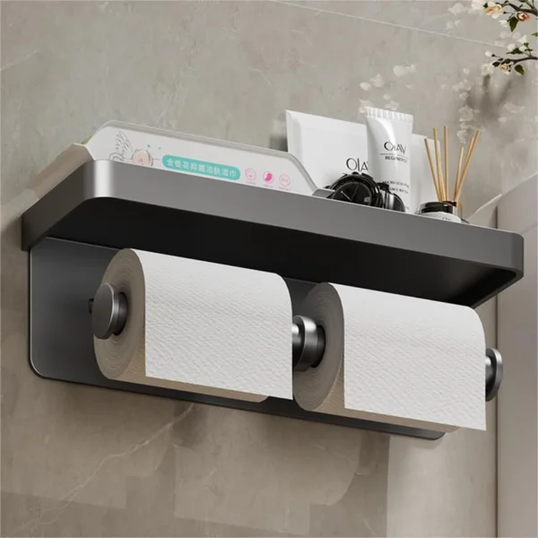 Aluminum Alloy Toilet Paper Holder Bathroom Wall Mount WC Paper Phone Holder Shelf Towel Roll shelf Accessories - Image 3