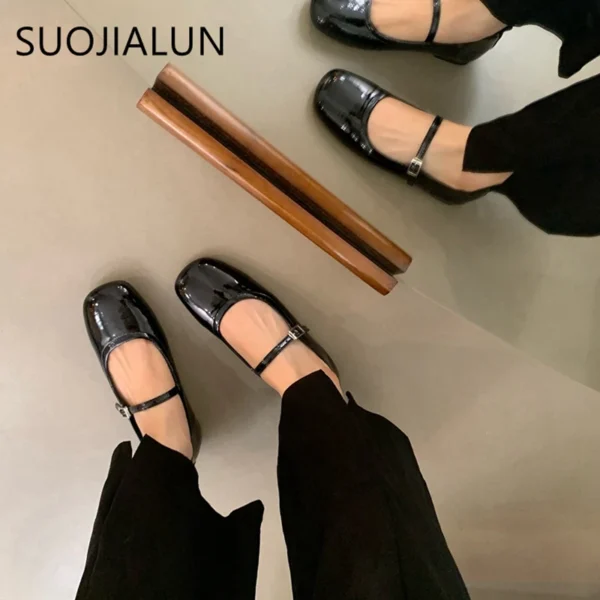 SUOJIALUN 2023 Summer New Women Mary Jane Shoes Soft Casual  Outdoor Dress Flat Ballet Shoes Round Toe Shallow Slip On Flats - Image 5