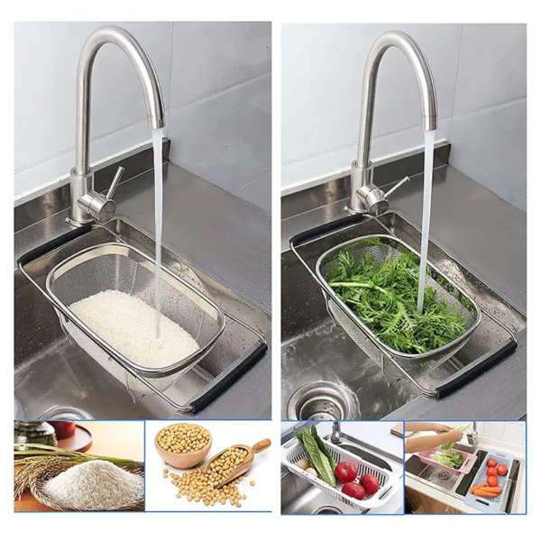 Sink Drainer Vegetable And Fruit Drainer Basket Repeatable Practical Retractable Stainless Steel Kitchen Filter Storage Basket - Image 5