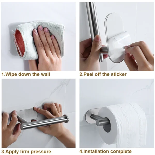 Stainless Steel Paper Towel Holder for Bathroom Kitchen No Punch Wall Mount Tissue Towel Roll Self Adhesive Toilet Storage Rack - Image 3