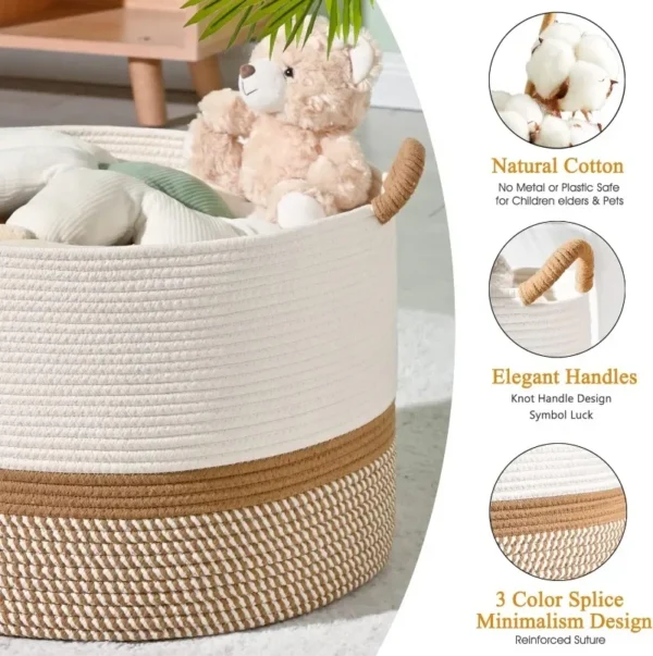 New Eco Friendly Products Cotton Rope Woven Blanket Basket for Baby Laundry Basket Cotton Rope Living Room Storage Basket - Image 5