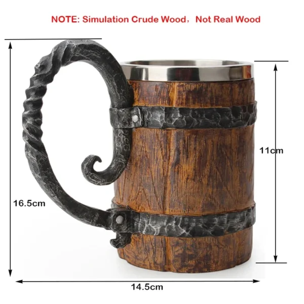 Viking Wood Style Beer Mug Simulation Wooden Barrel Beer Cup Double Wall Drinking Mug Metal Insulated 1PCS Bar Drinking ?ܧ??اܧ? - Image 6