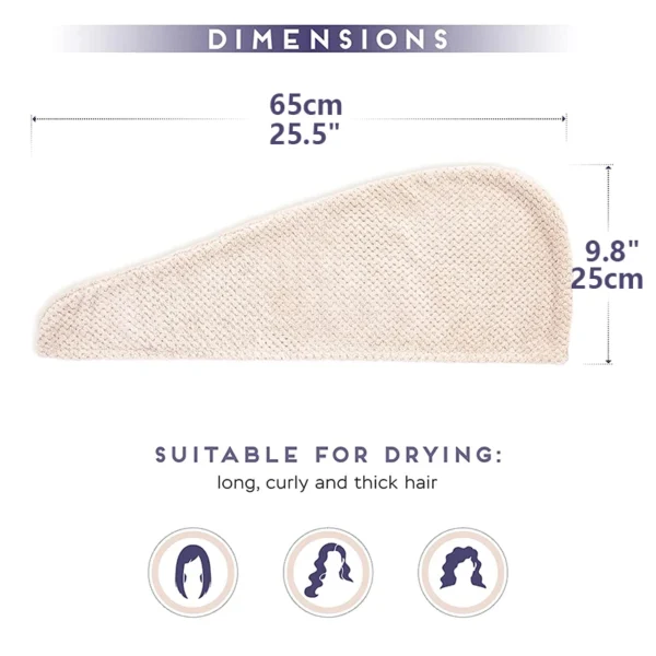 Solid Color Hair Towel Textured Dry Hair Cap 9.8 "X 25.5" Absorbent Hair Towel Wrap for Button-down Women - Image 2